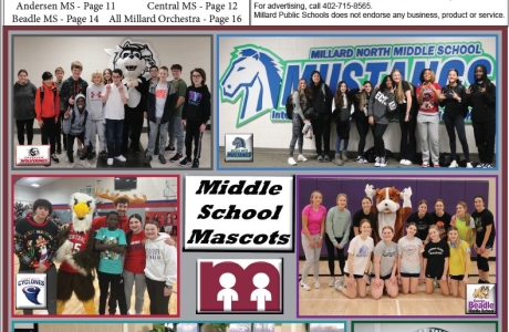 Front page with pictures of students and the school mascots.
